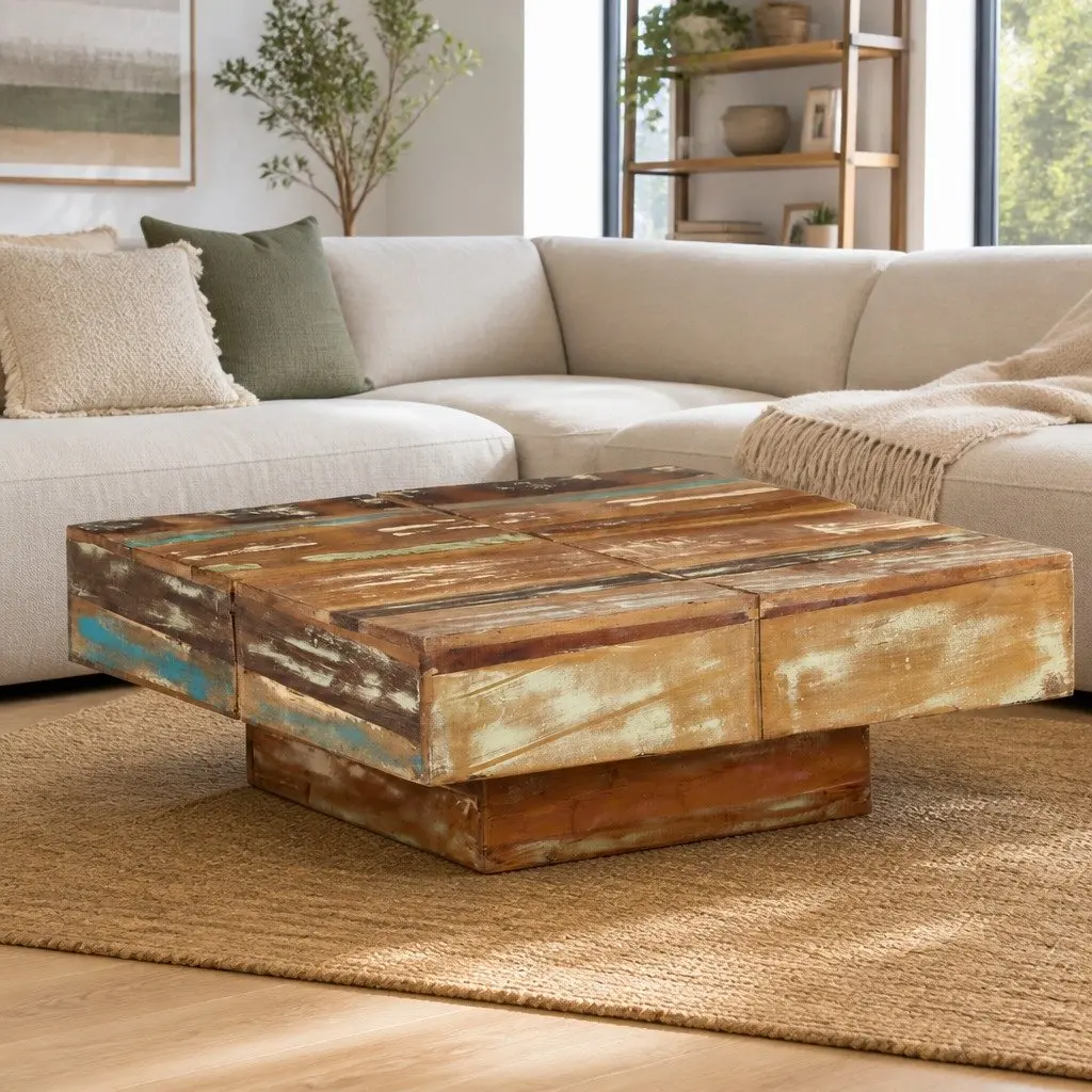 Coffee Table Solid Reclaimed Wood 80x80x28 cm Brown