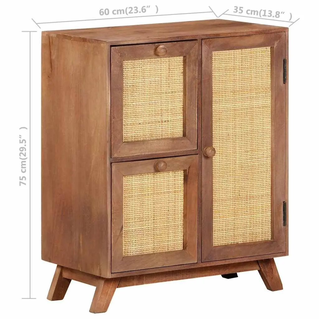 Solid Mango Wood Sideboard with Drawers and Door