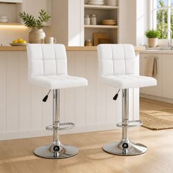 Stylish Bar Stools Set of 2 in White Faux Leather