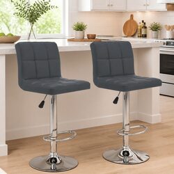 Stylish Grey Bar Stool Set of 2 with Adjustable Height