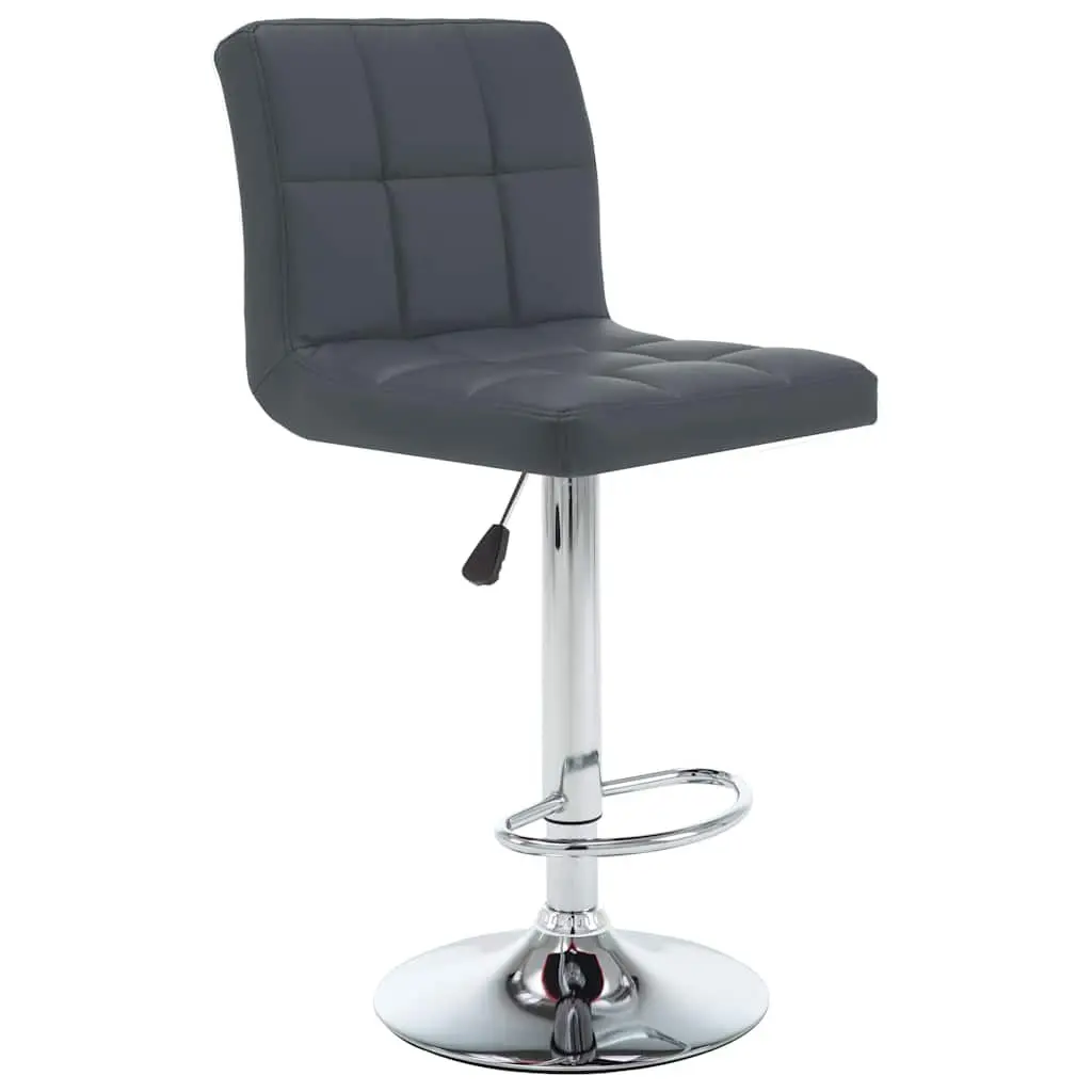 Bar Stools Artificial Leather Grey Set 2 pc Chromed Steel Adjustable Height