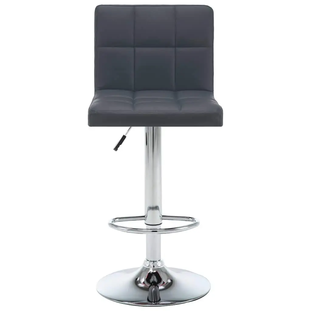 Bar Stools Artificial Leather Grey Set 2 pc Chromed Steel Adjustable Height