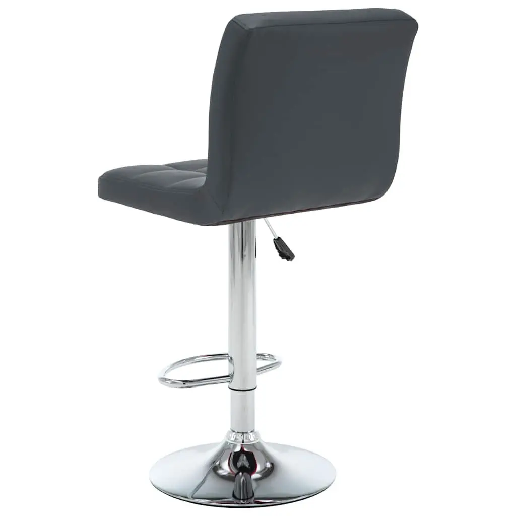 Bar Stools Artificial Leather Grey Set 2 pc Chromed Steel Adjustable Height