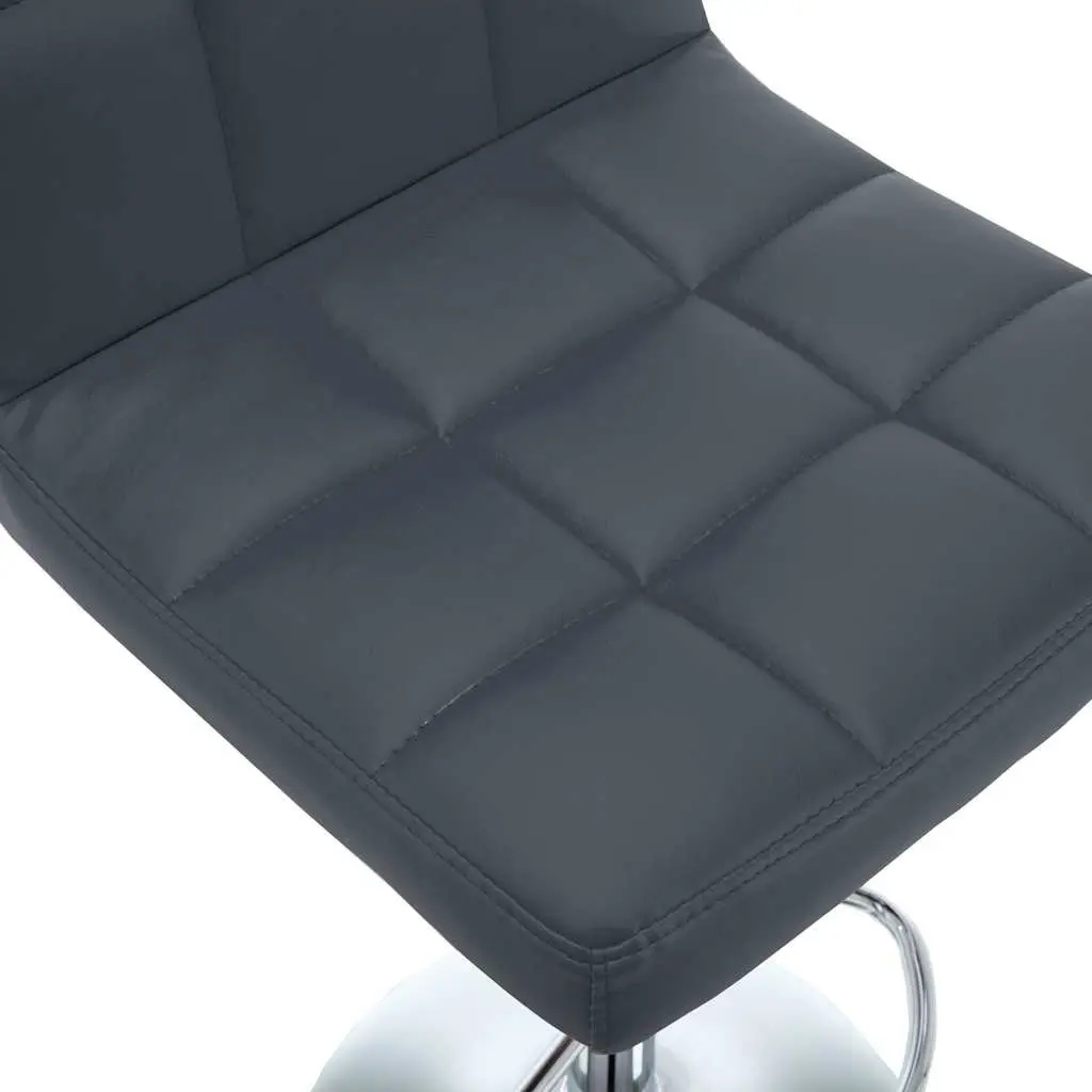 Bar Stools Artificial Leather Grey Set 2 pc Chromed Steel Adjustable Height