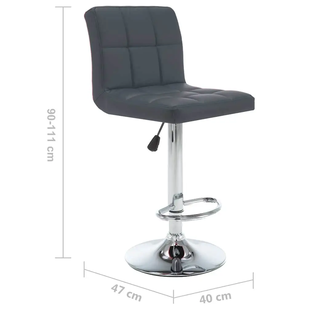 Bar Stools Artificial Leather Grey Set 2 pc Chromed Steel Adjustable Height