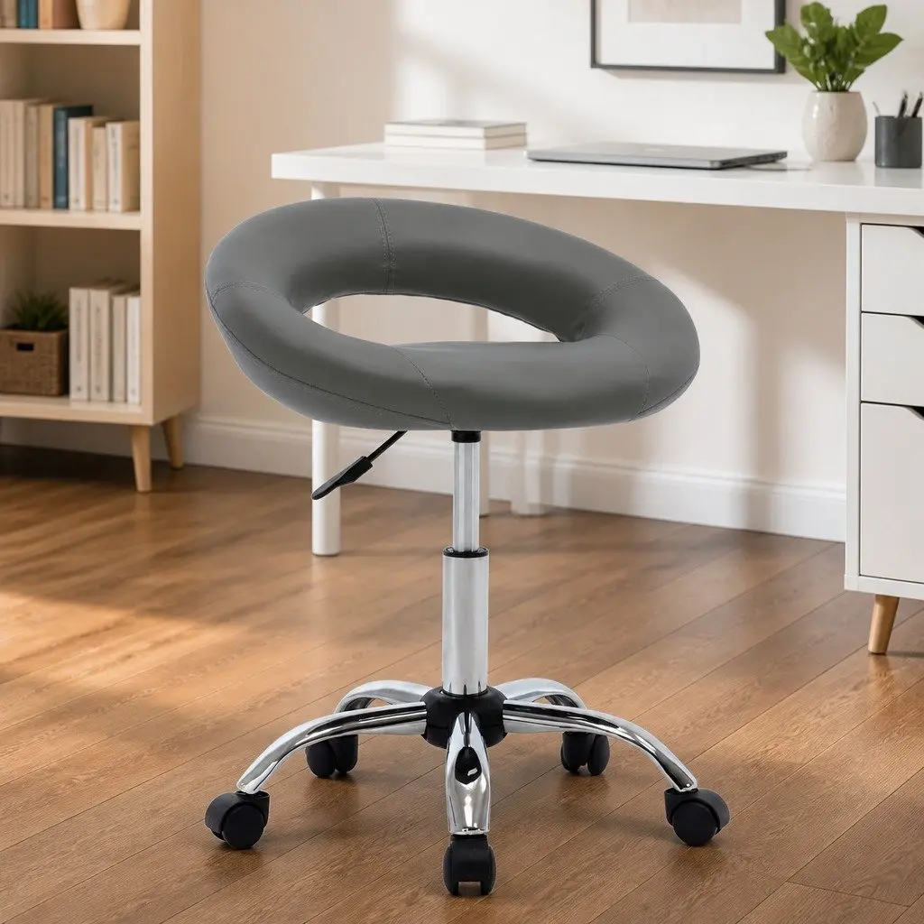 Rolling Office Chair Faux Leather Adjustable Height Grey