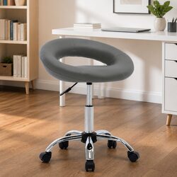 Rolling Office Chair Grey Faux Leather Padded Backrest Adjustable Height Desk