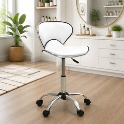 Adjustable White Salon Spa Stool with 5 Wheels