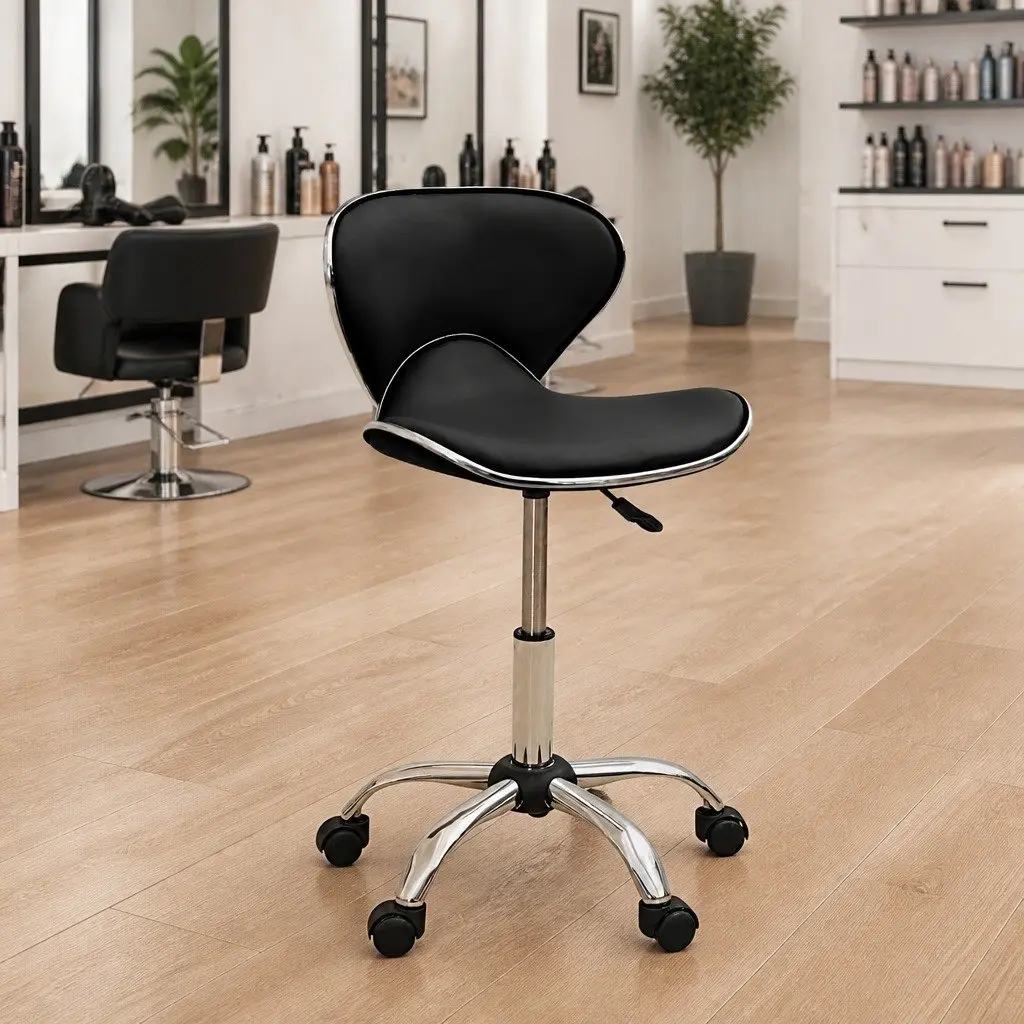 Height Adjustable Black Salon Spa Stool with Wheels
