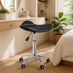 Salon Spa Stool Black Swivel Chair Height Adjustable Five Wheels Work Stool