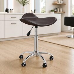 Premium Brown Faux Leather Salon Spa Stool with Wheels