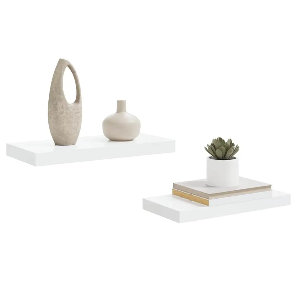 Floating Wall Shelves Honeycomb MDF Metal Frame 50 x 23.5 x 3.8 cm High Gloss White 2 Piece