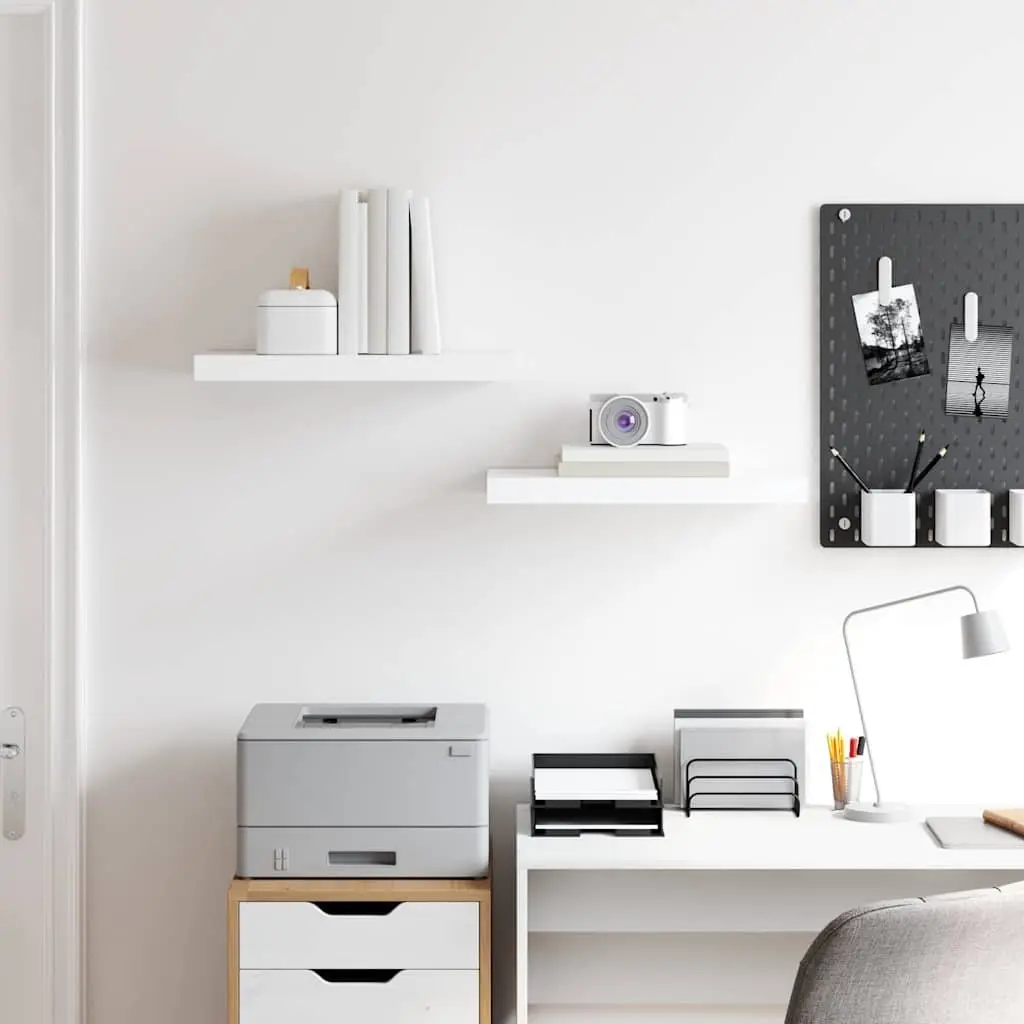 Floating Wall Shelves Honeycomb MDF Metal Frame 50 x 23.5 x 3.8 cm High Gloss White 2 Piece