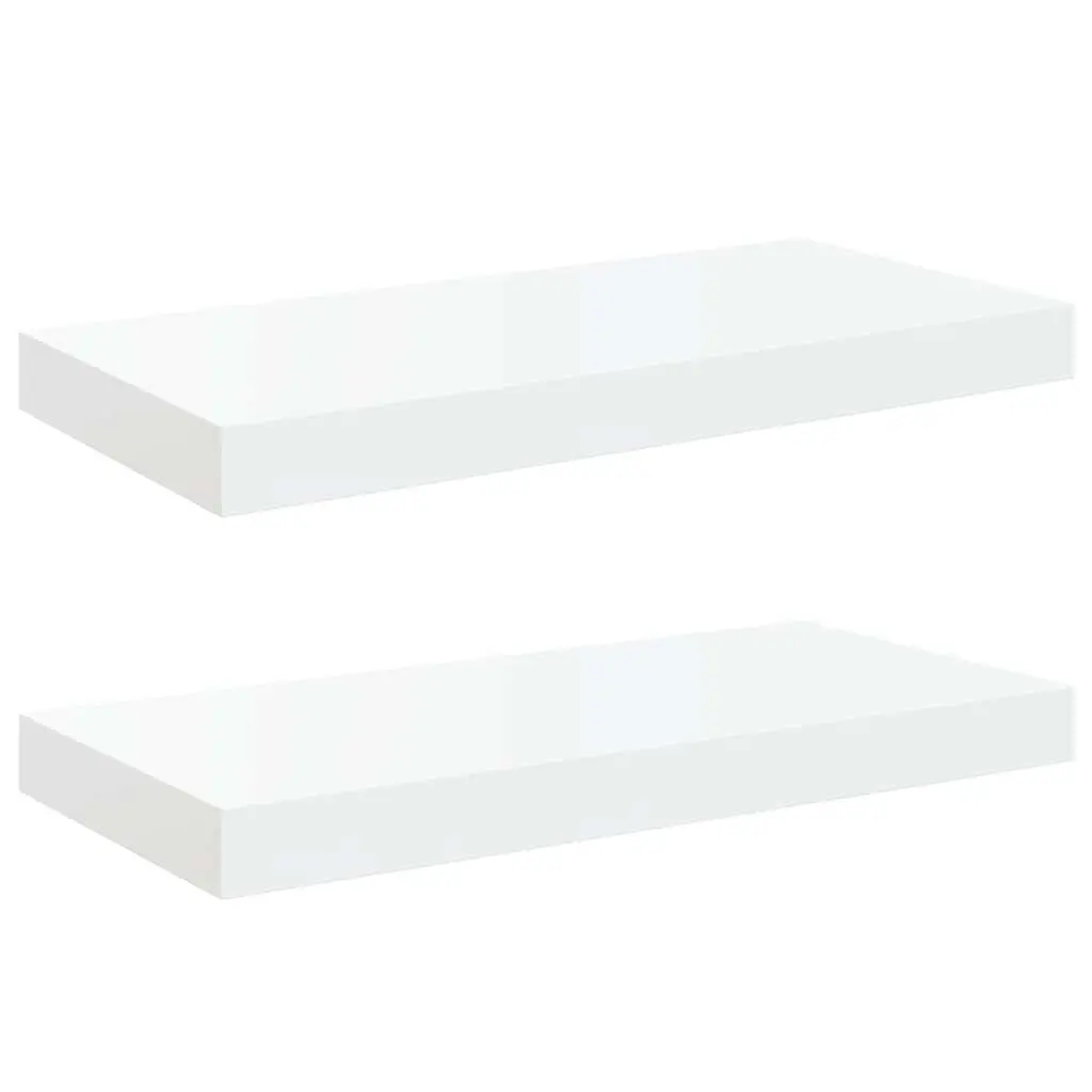 Floating Wall Shelves Honeycomb MDF Metal Frame 50 x 23.5 x 3.8 cm High Gloss White 2 Piece
