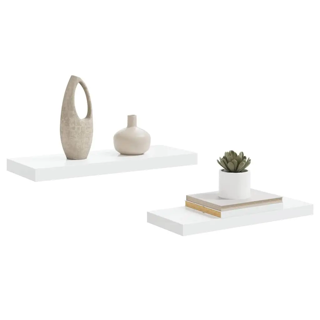 Floating Wall Shelves 2 pcs High Gloss White Display Ledge Storage Home Decor
