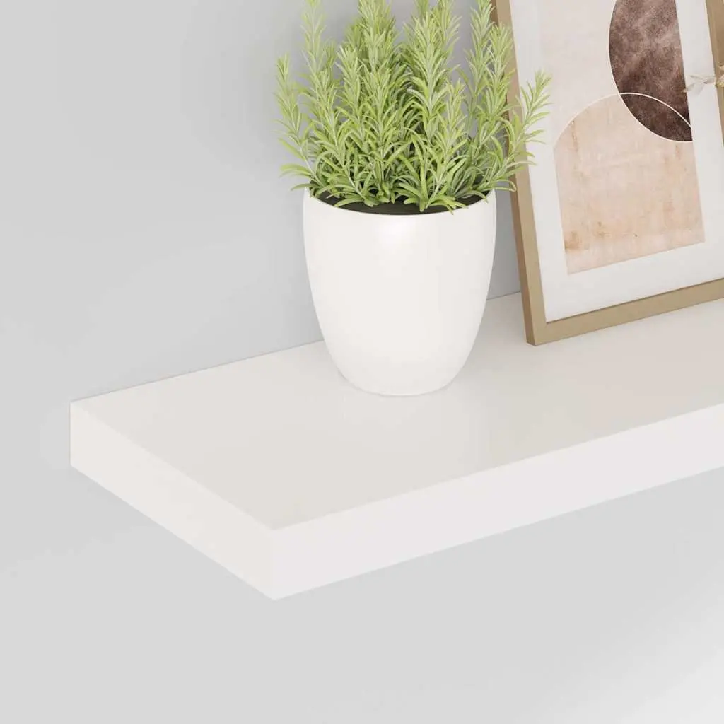 Floating Wall Shelves 2 pcs High Gloss White Display Ledge Storage Home Decor