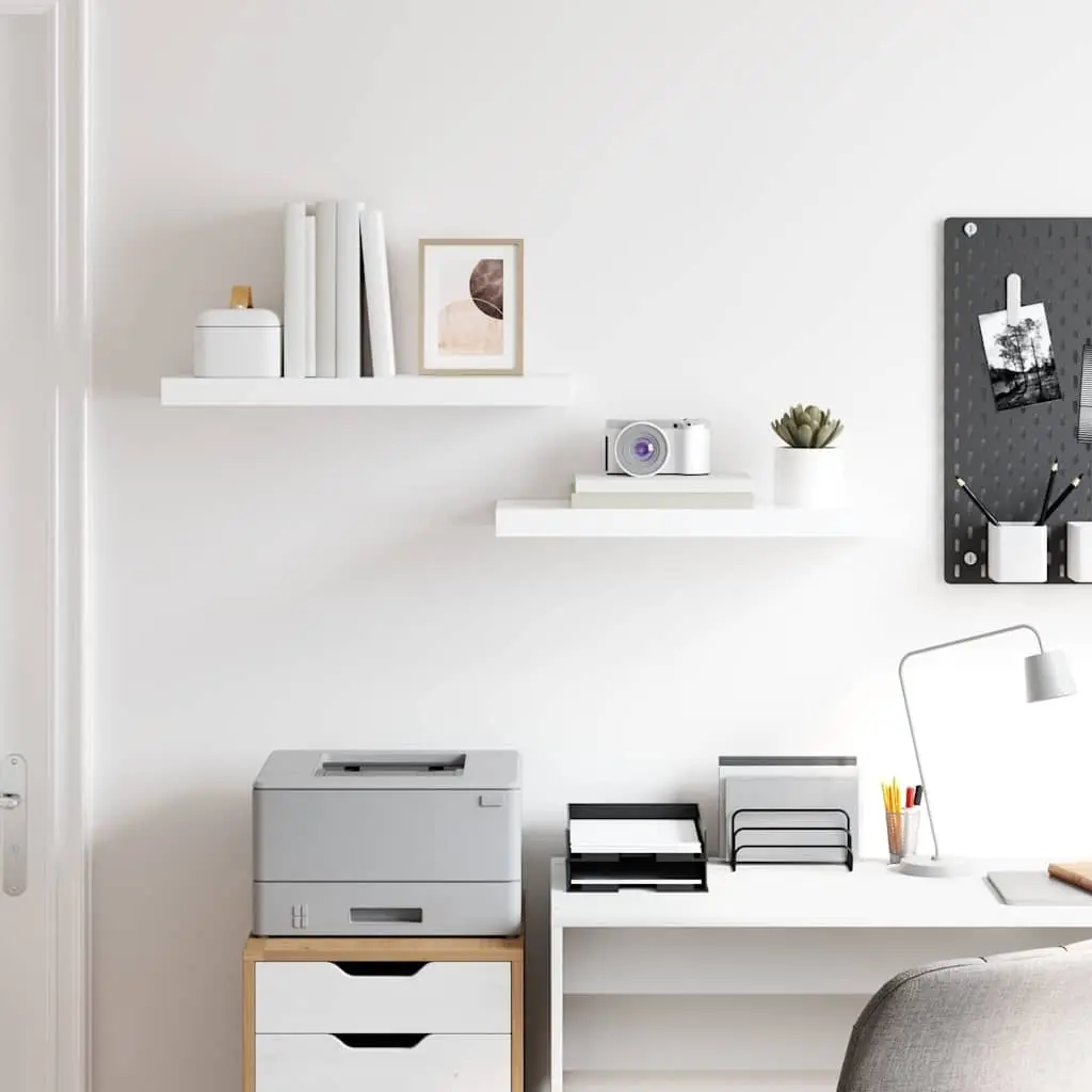 Floating Wall Shelves 2 pcs High Gloss White Display Ledge Storage Home Decor