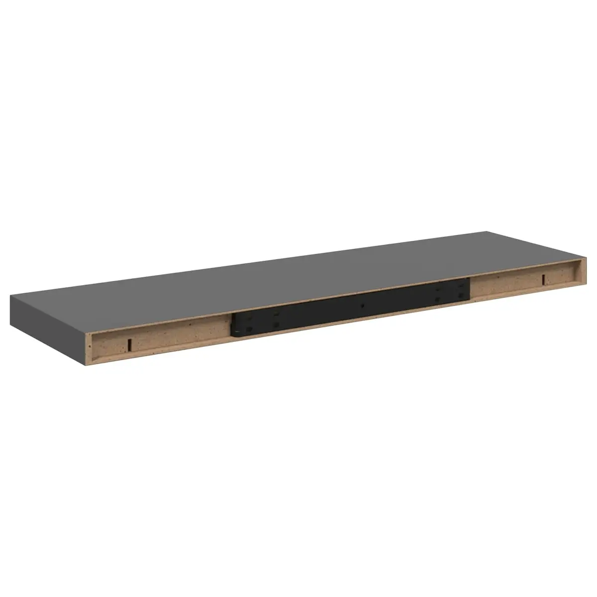 Grey High Gloss Floating Wall Shelf with Metal Frame