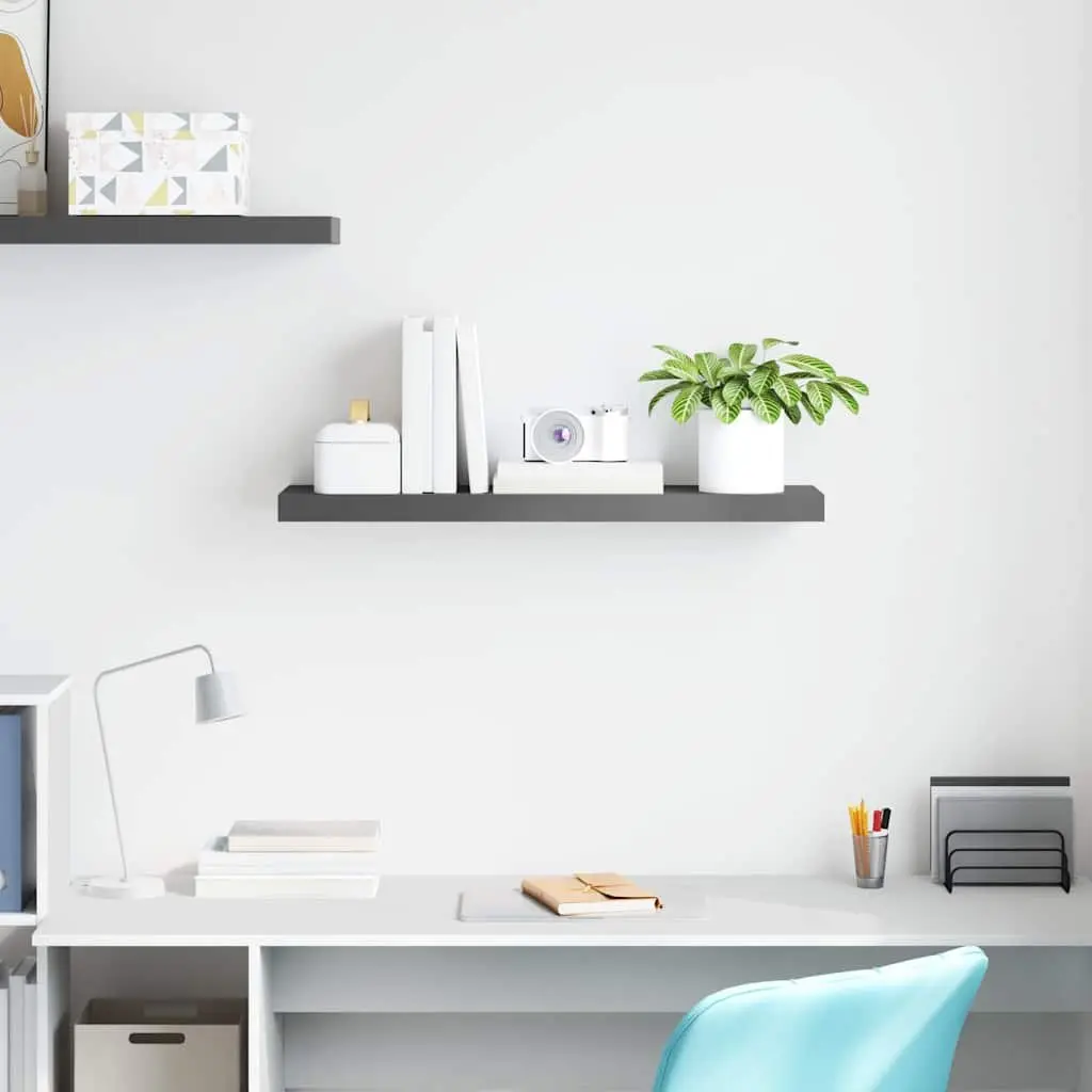 Grey High Gloss Floating Wall Shelf with Metal Frame