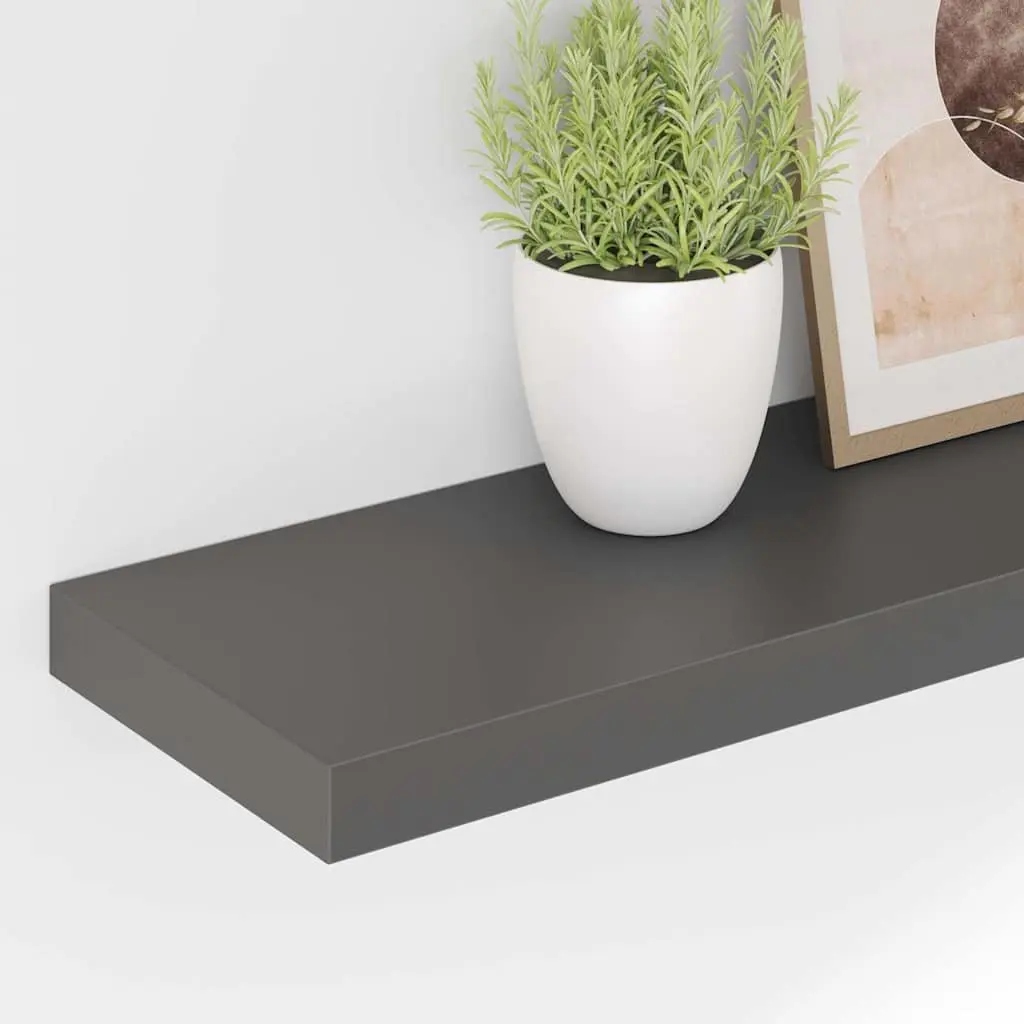 Grey High Gloss Floating Wall Shelf with Metal Frame