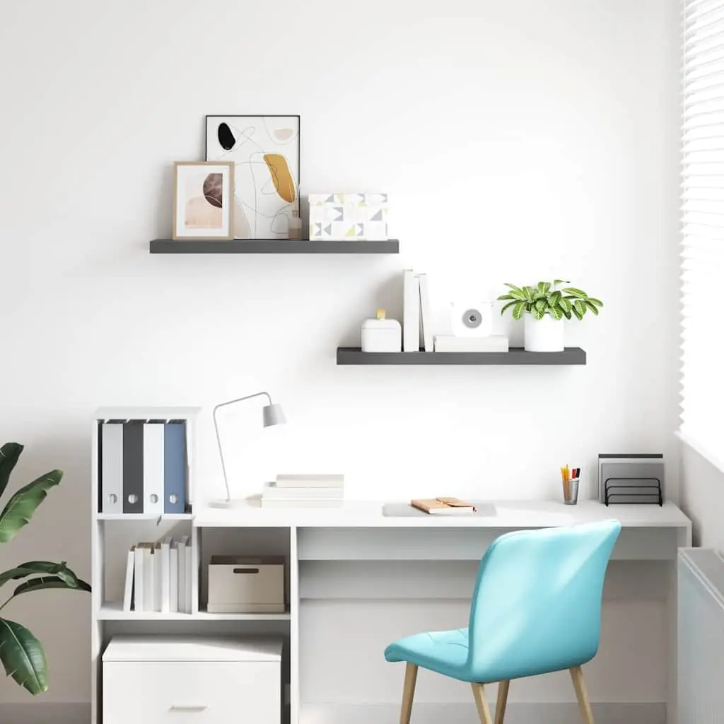 Floating Wall Shelves 2 pcs High Gloss Grey Display Shelf Storage Home Decor