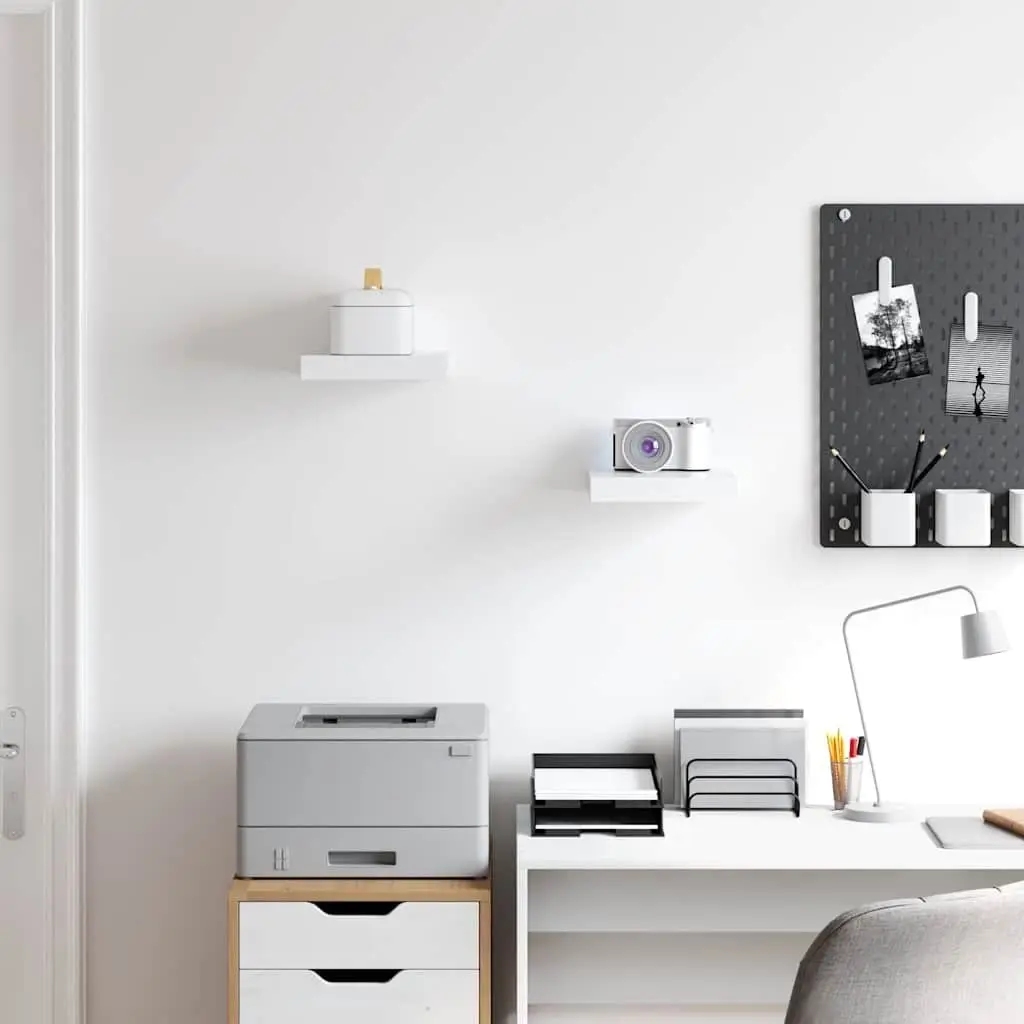 Floating Wall Shelves 2 pcs White Display Rack Home Storage Organiser Decor