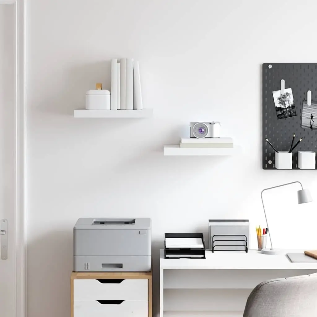 Floating Wall Shelves Honeycomb MDF Metal Frame 40 x 23.5 x 3.8 cm White Set of 2