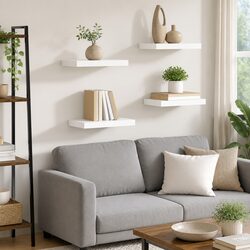 Set of 4 White Floating Wall Shelves with Invisible Mounts