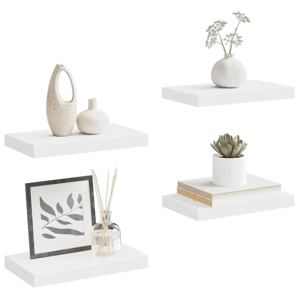 Floating Wall Shelves Honeycomb MDF Metal Frame 40 x 23.5 x 3.8 cm White Set 4 Pieces