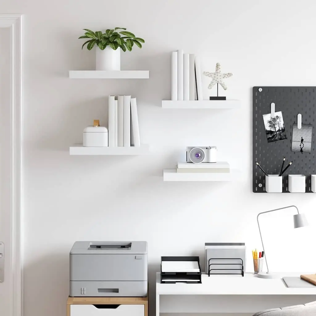 Floating Wall Shelves Honeycomb MDF Metal Frame 40 x 23.5 x 3.8 cm White Set 4 Pieces