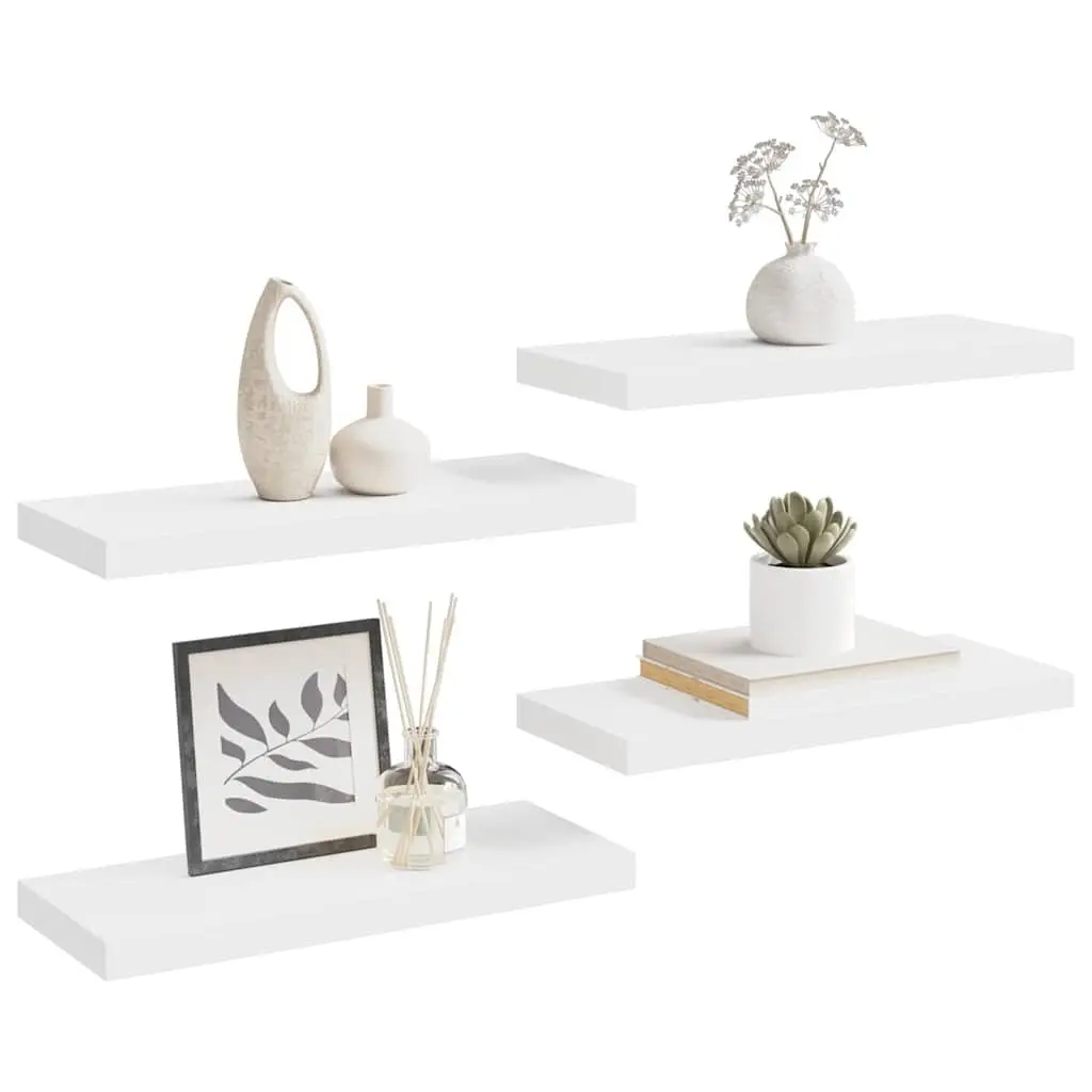 Floating Wall Shelves Honeycomb MDF Metal 60 x 23.5 x 3.8 cm White 4 Piece Set