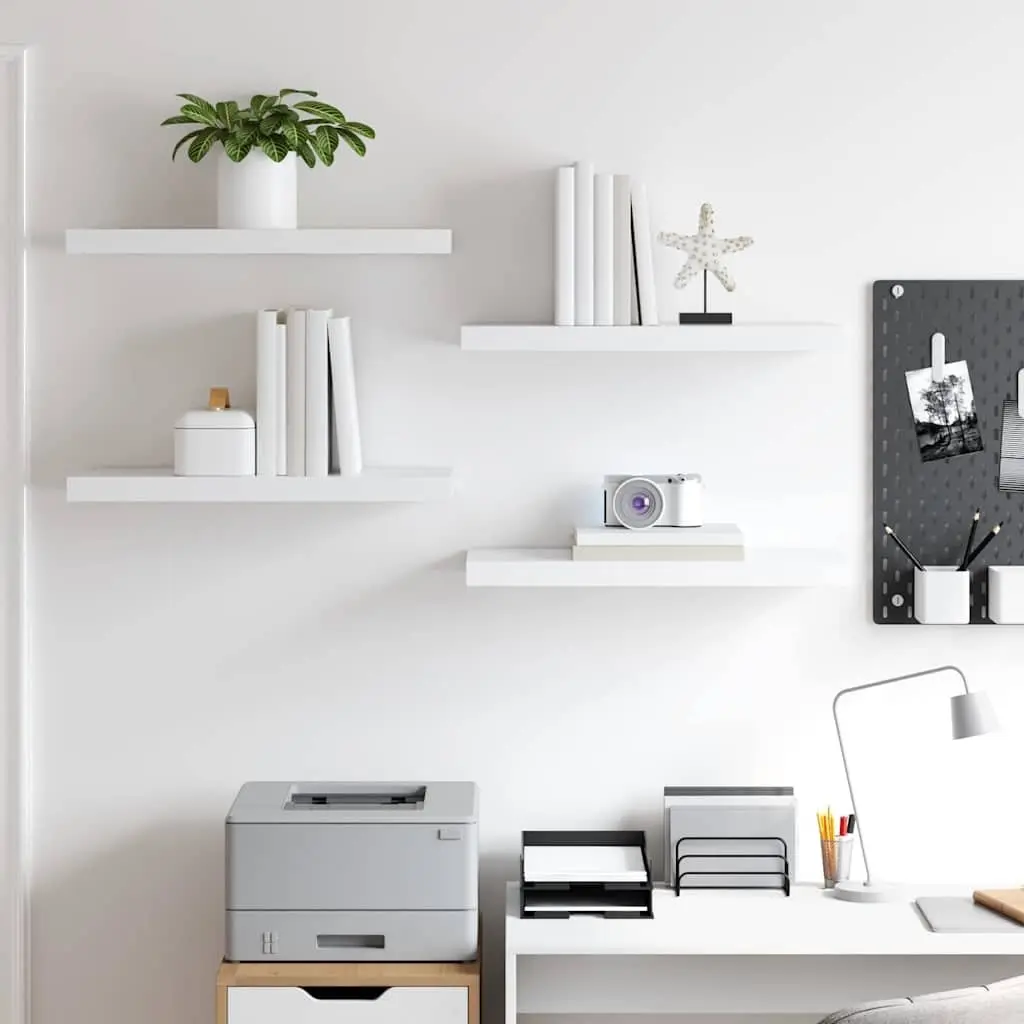 Floating Wall Shelves Honeycomb MDF Metal 60 x 23.5 x 3.8 cm White 4 Piece Set