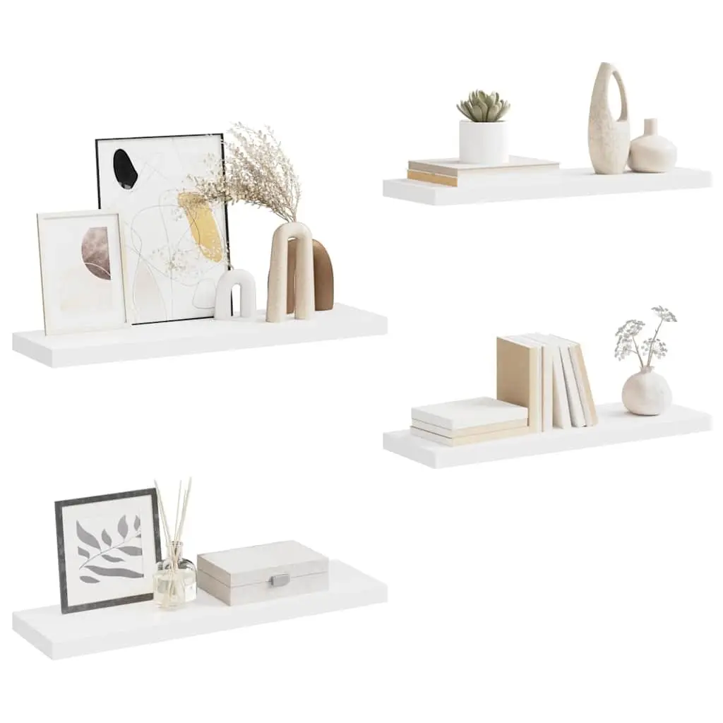 Floating Wall Shelves Honeycomb MDF 80 x 23.5 x 3.8 cm White Set 4 Pieces