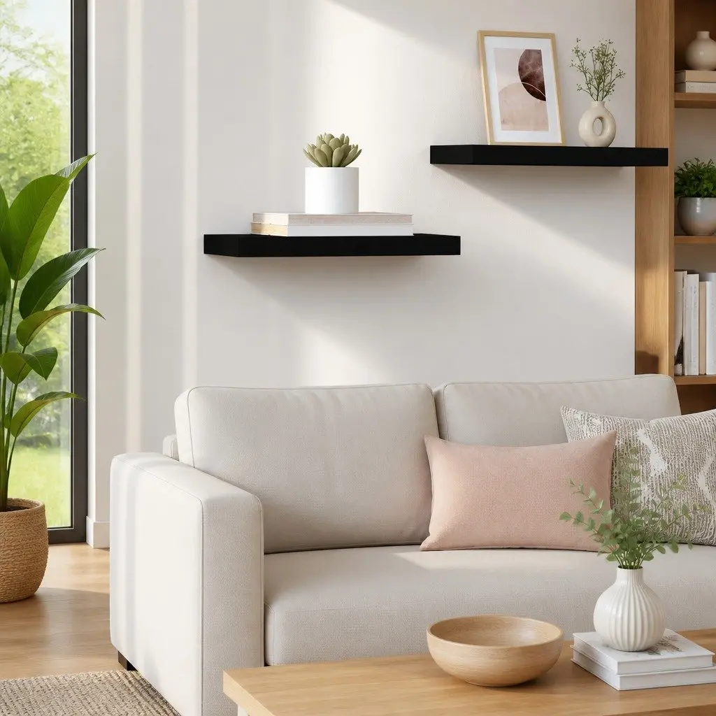 Black Floating Wall Shelf for Display
