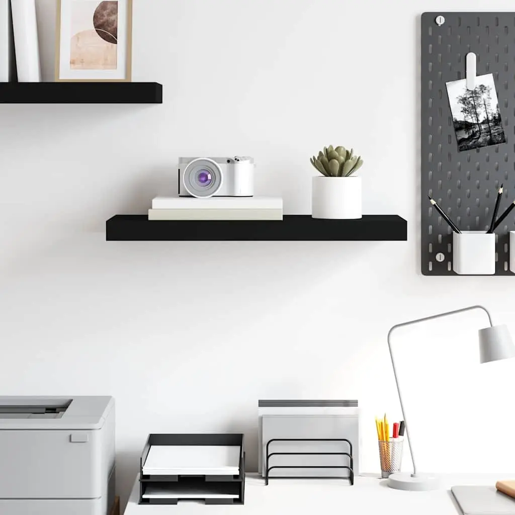 Black Floating Wall Shelf with Invisible Mounting System