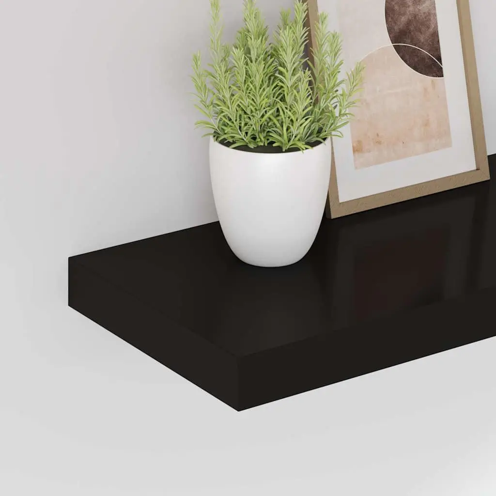 Black Floating Wall Shelf with Invisible Mounting System