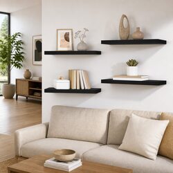 Black Floating Display Wall Shelves Set of 4