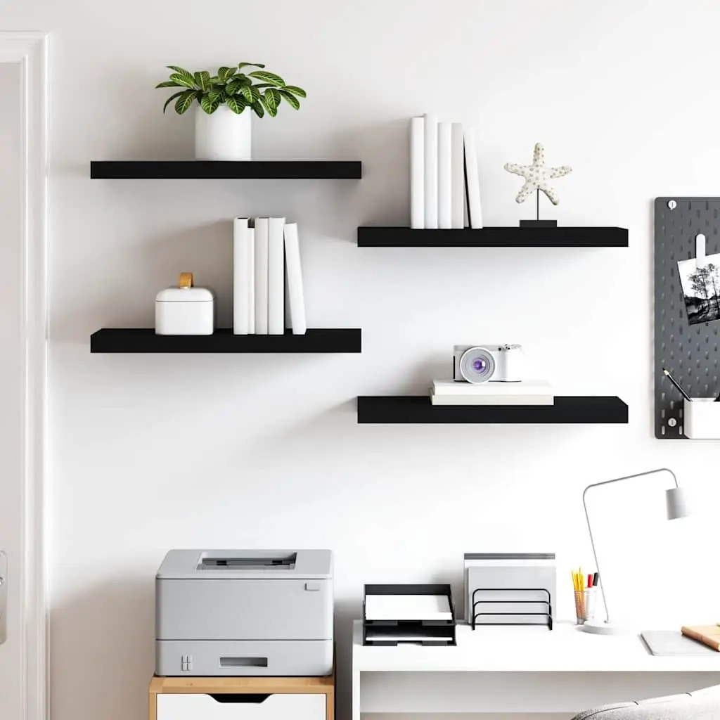 Wall Shelves Floating Black MDF 60 x 23.5 x 3.8 cm Storage Rack Home Decor Organizer 4 Piece