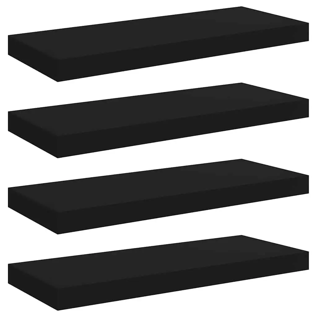 Wall Shelves Floating Black MDF 60 x 23.5 x 3.8 cm Storage Rack Home Decor Organizer 4 Piece