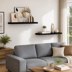 Black Floating Wall Shelves 2 pcs 80x23.5x3.8 cm