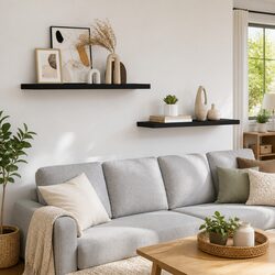 Black Floating Wall Shelves - 2 Piece Set