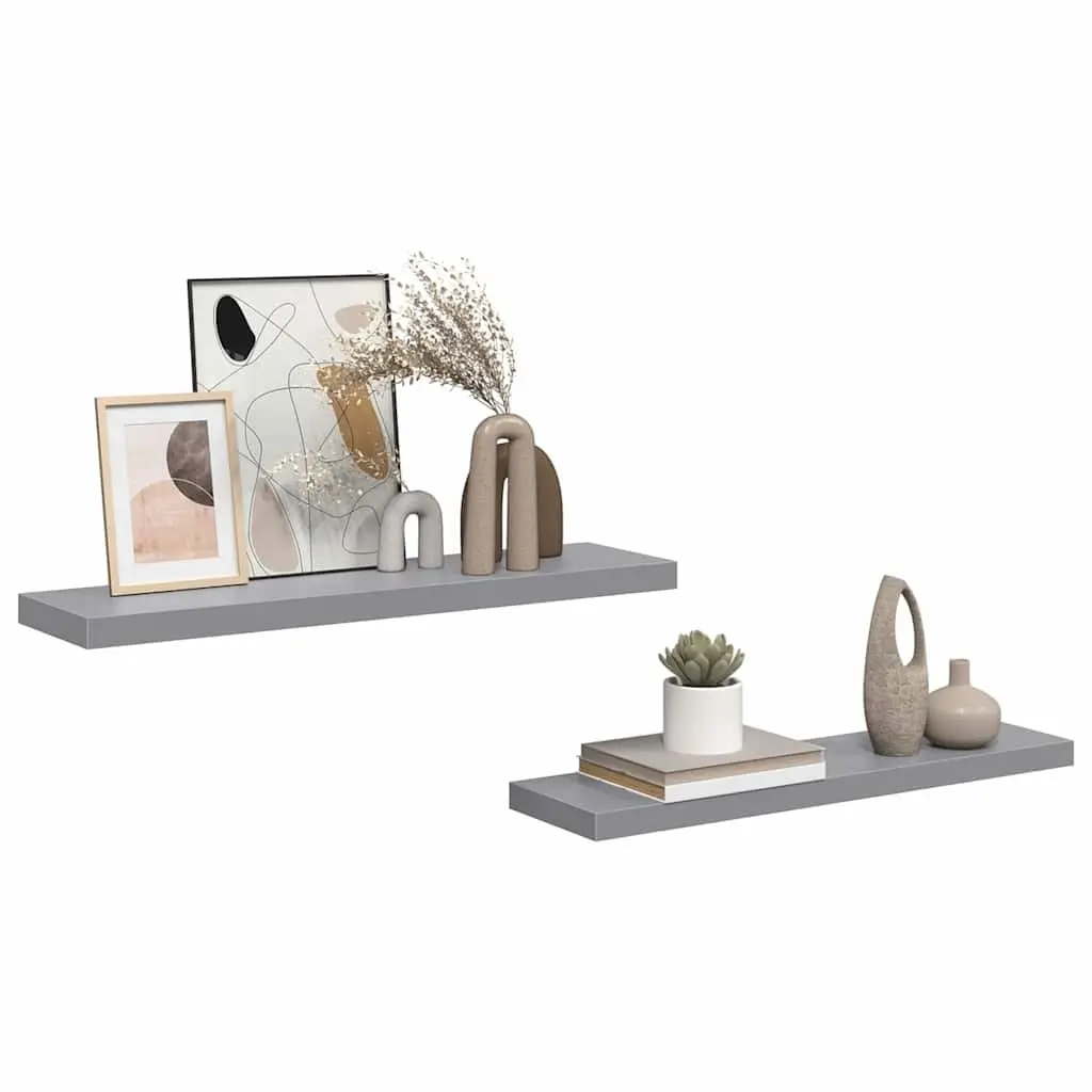 Floating Wall Shelves 2 pcs Grey Display Ledge Storage Home Decor Organizer