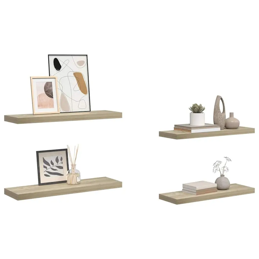 Wall Shelves Honeycomb MDF Metal Frame 80 x 23.5 x 3.8 cm Brown 4 Piece Set