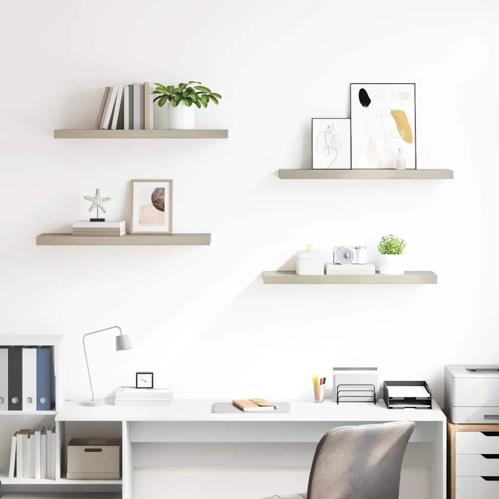 Wall Shelves Honeycomb MDF Metal Frame 80 x 23.5 x 3.8 cm Brown 4 Piece Set