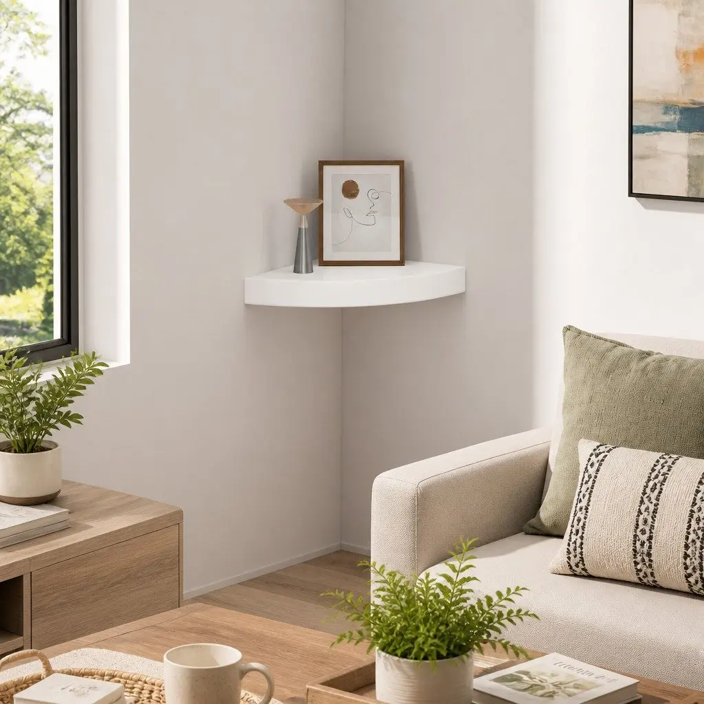 High Gloss Floating Corner Wall Shelf for Display