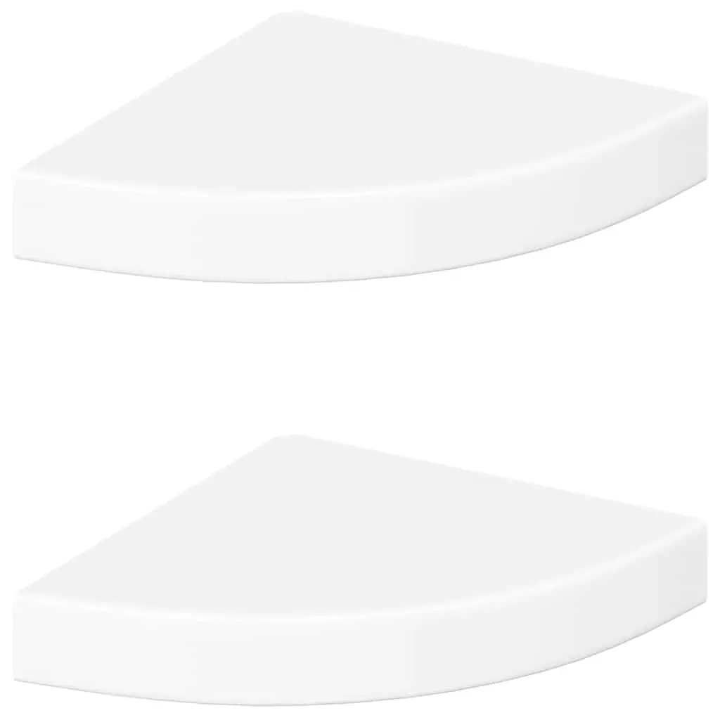 Floating Corner Wall Shelves MDF Metal 25x25x3.8cm White High Gloss Set