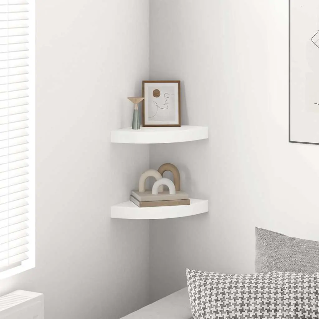 Floating Corner Wall Shelves MDF Metal 25x25x3.8cm White High Gloss Set