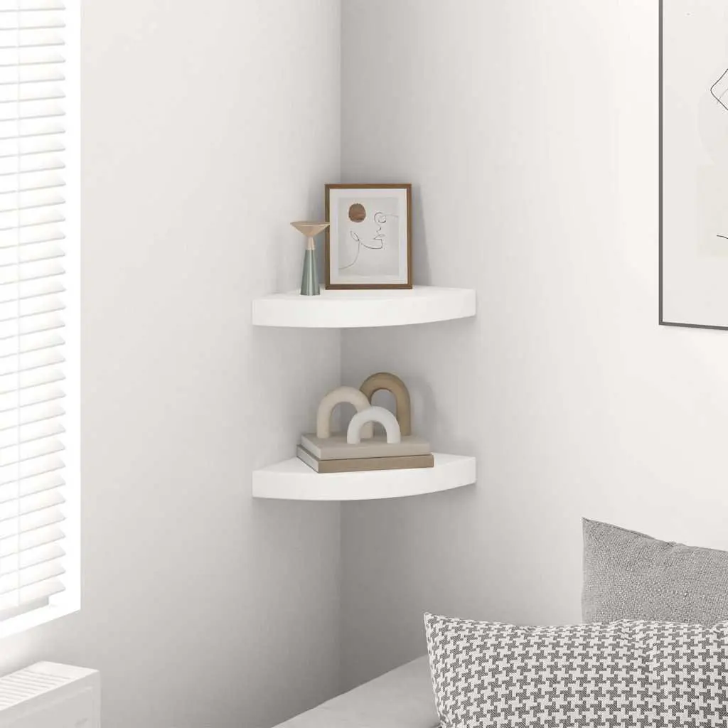 Floating Corner Wall Shelves 2 pc White