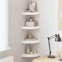 Durable Floating Corner Shelves - 4 White Display Units