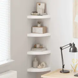 Durable Floating Corner Shelves - 4 White Display Units
